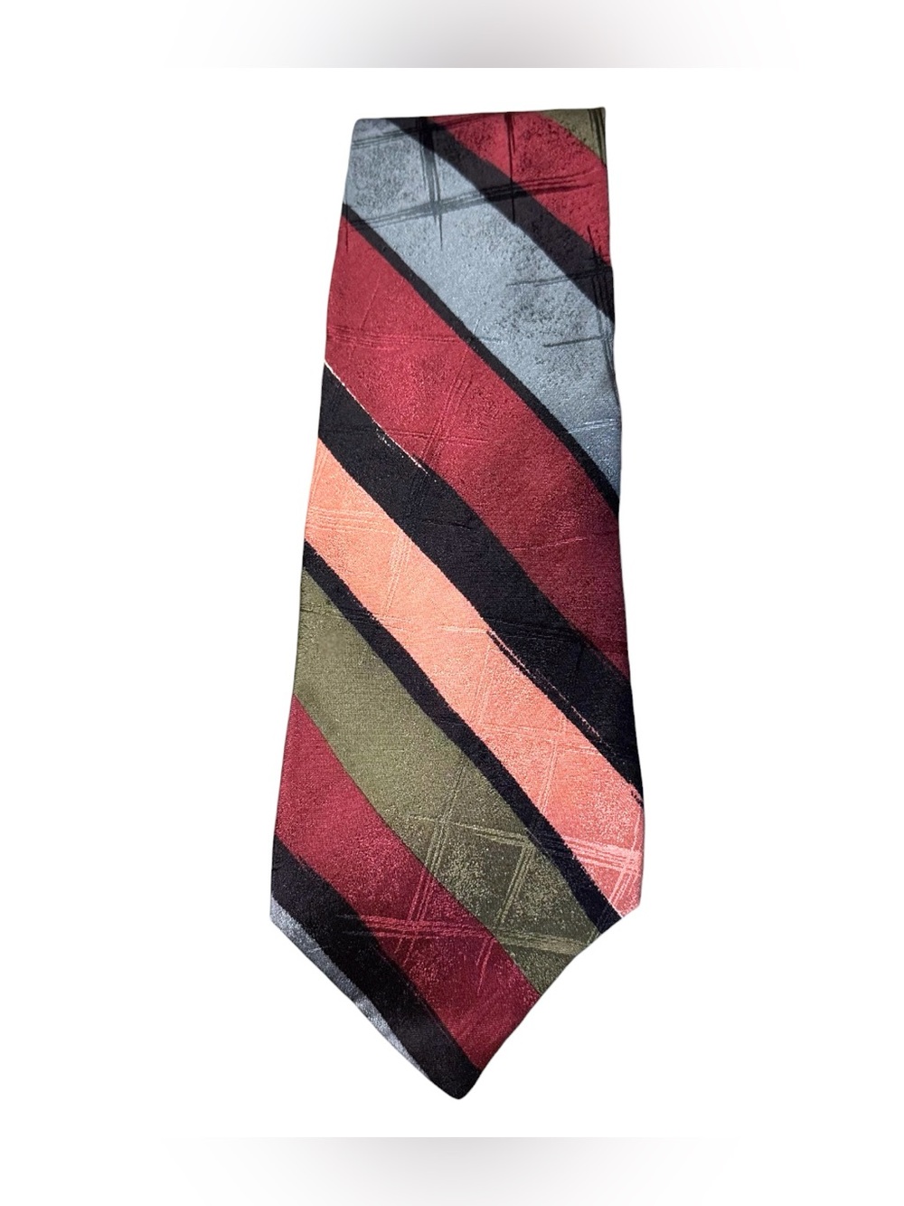 Henry Grethel 90’s 100% Silk Vintage Earthy & Metallic Tones Geometric Tie